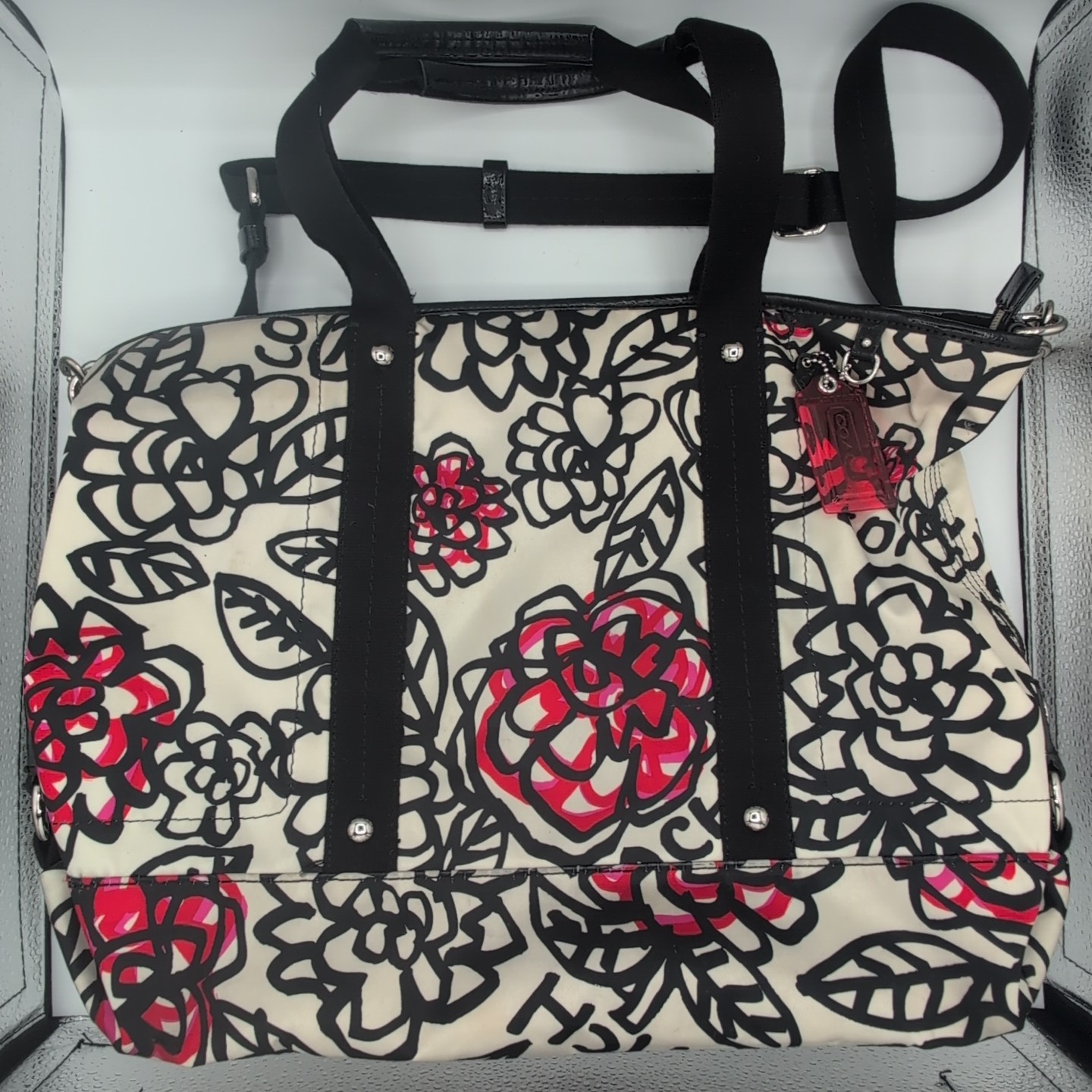 Coach Poppy Graffiti Tote Floral Shoulder Bag White Red Black