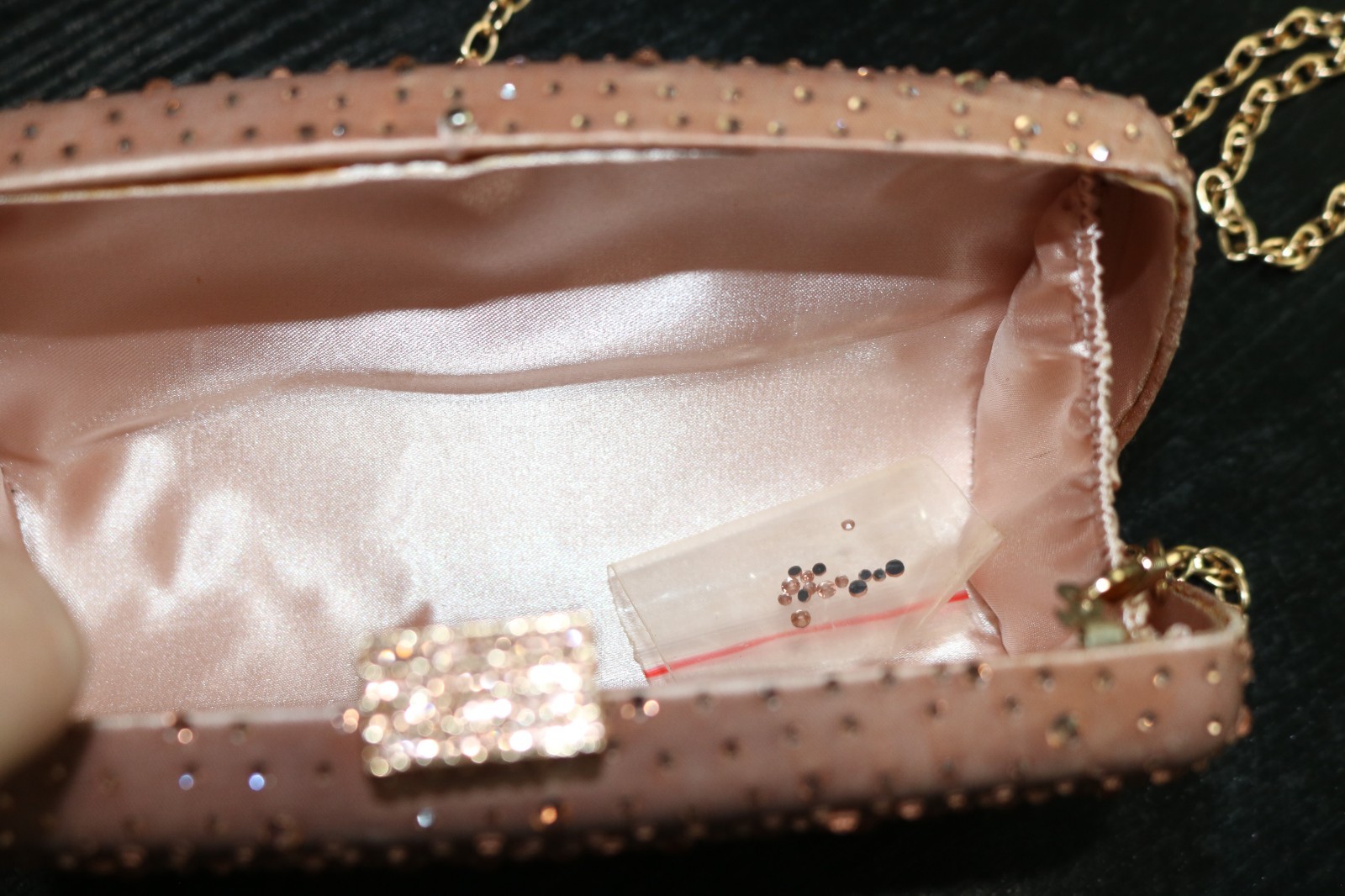 Encrusted Evening Clutch Shoulder Bag – Rose Gold Champagne Colored Party