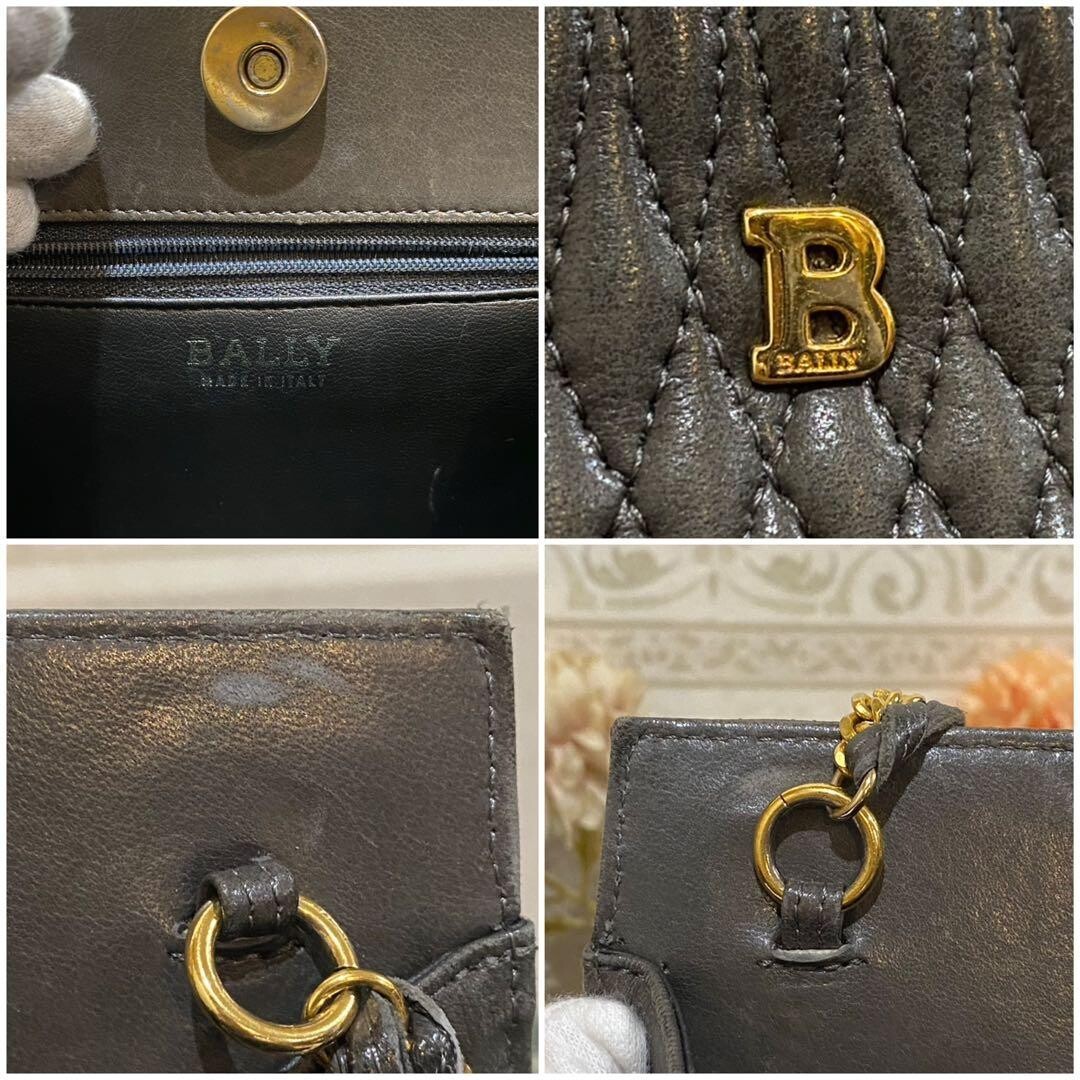 Bally Gray Quilted Leather Chain Crossbody Shoulder Bag Vintage Authenticated