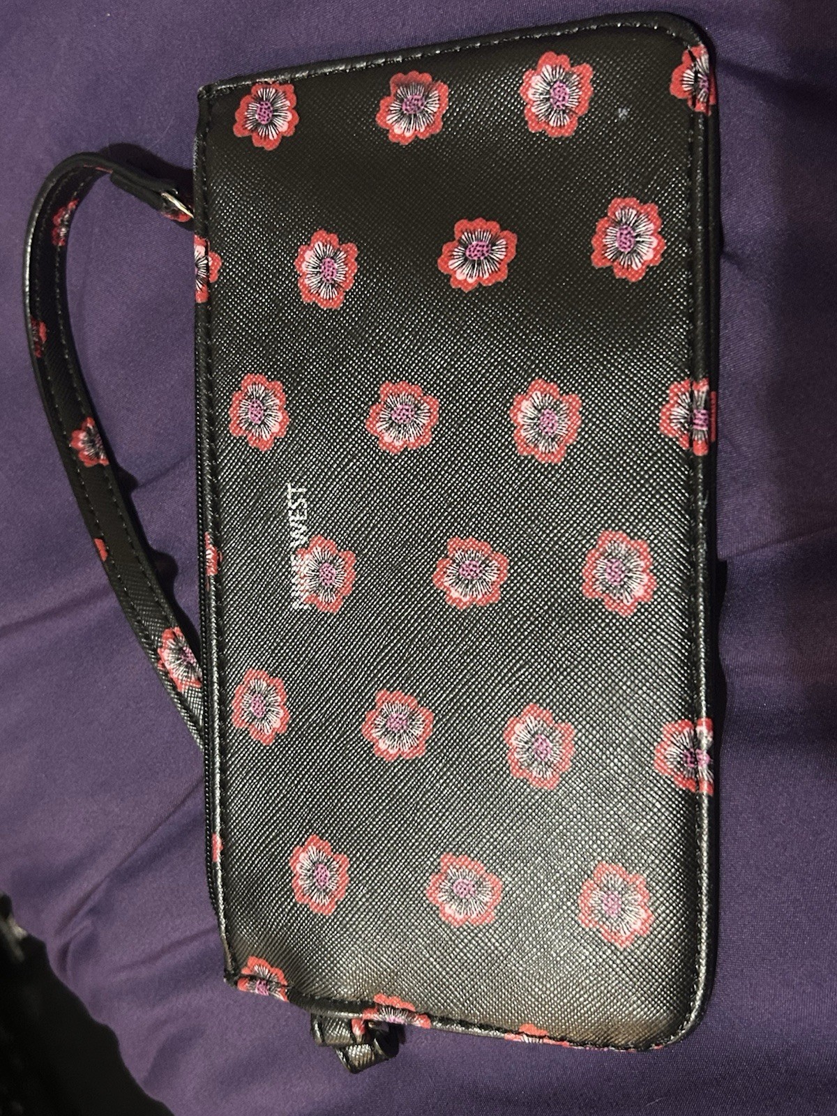 Nine West Wristlet Black With Red Flowers