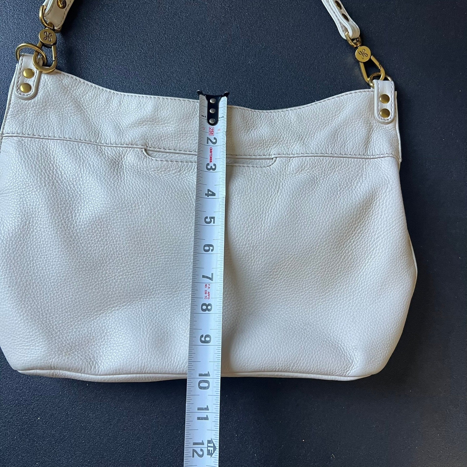 HOBO International Cream Pebbled Leather Slouchy Shoulder Bag Gold Hardware