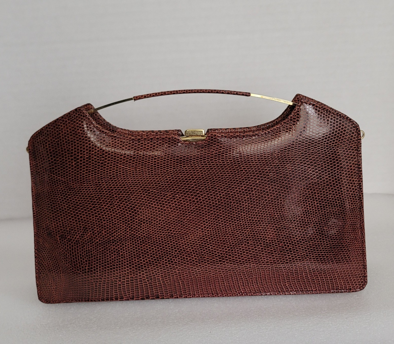 Vintage LEIP Brown Lizard Skin Handbag Mid Century exotic leather Clutch