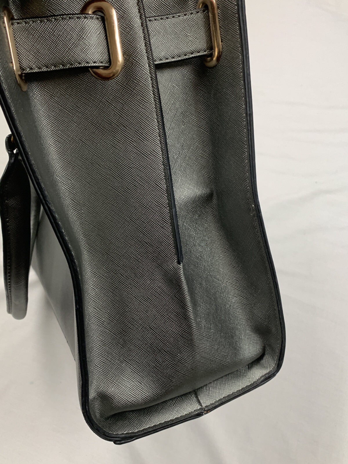 Dasein Large Steel Gray Metallic Handbag Satchel Laptop Bag Purse 13 3/4”