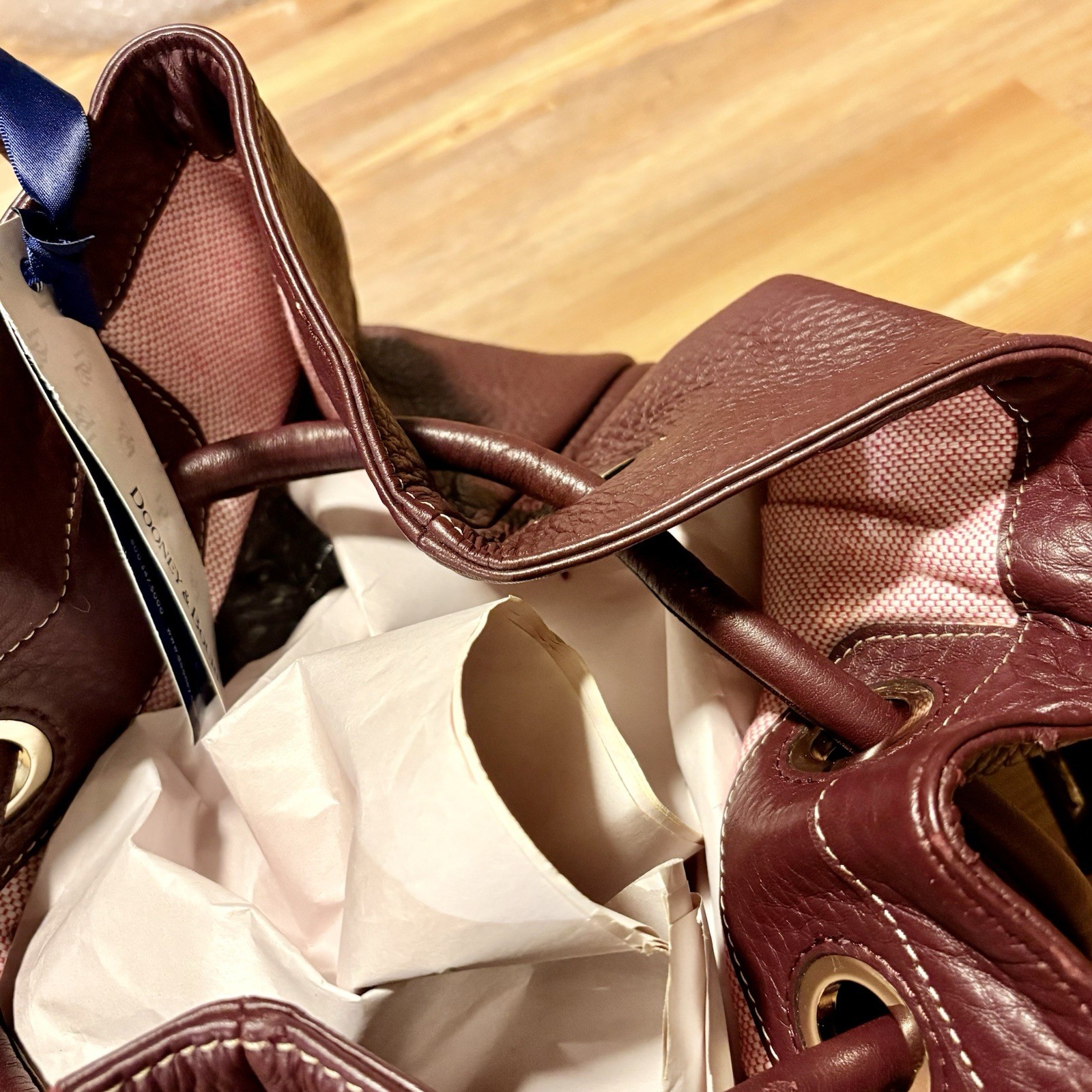 NWT Dooney & Bourke Handle Grommet Drawstring Bag Grape Purple Leather 2P770 GP