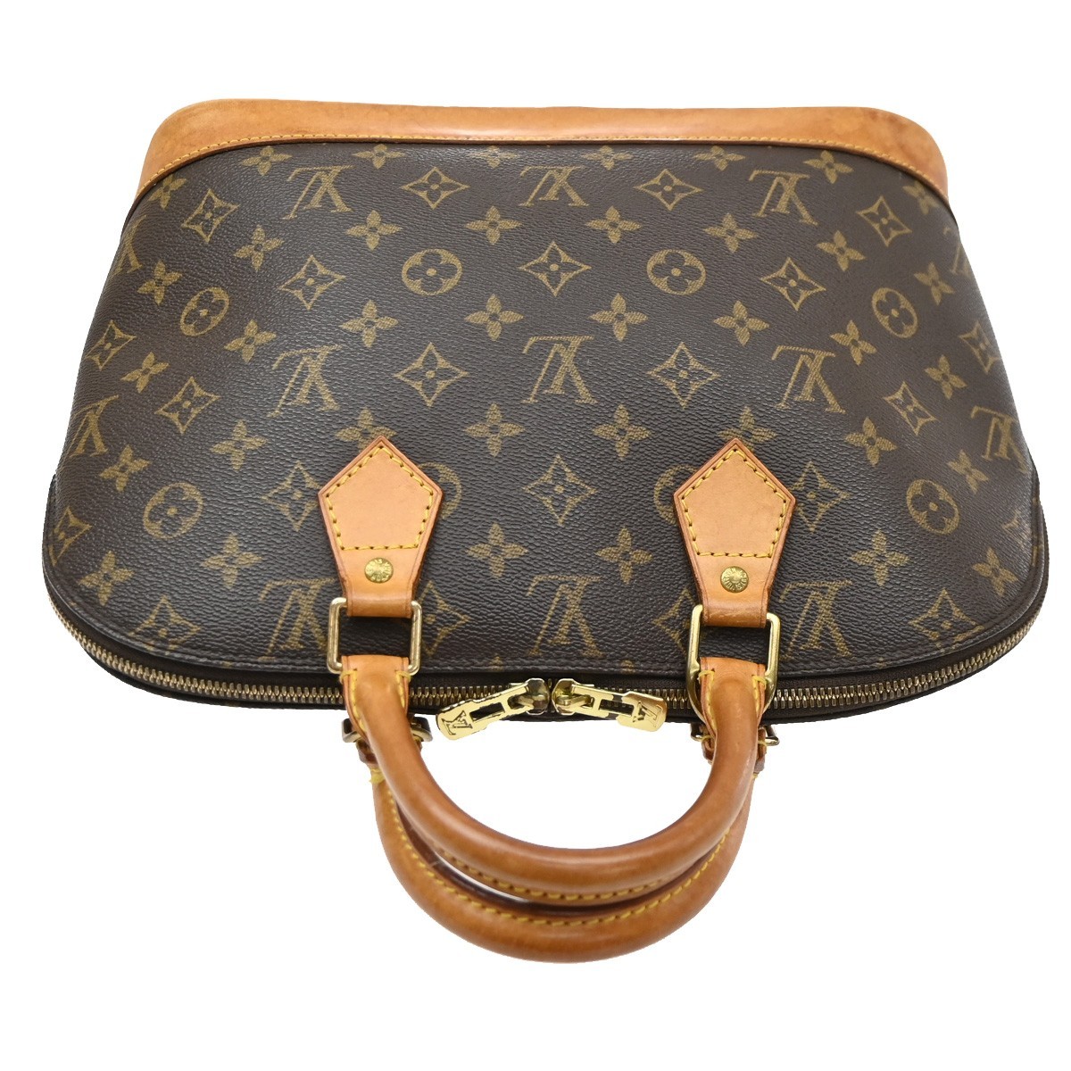 LOUIS VUITTON LV Logo Alma Hand Bag Monogram Leather Brown France M51130 77CB080