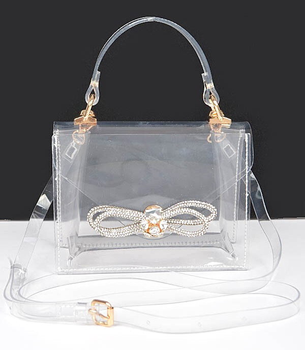 BNWT Brand New Transparent Rhinestone Bowtie Top Handle Stadium Bag Cleared Bag