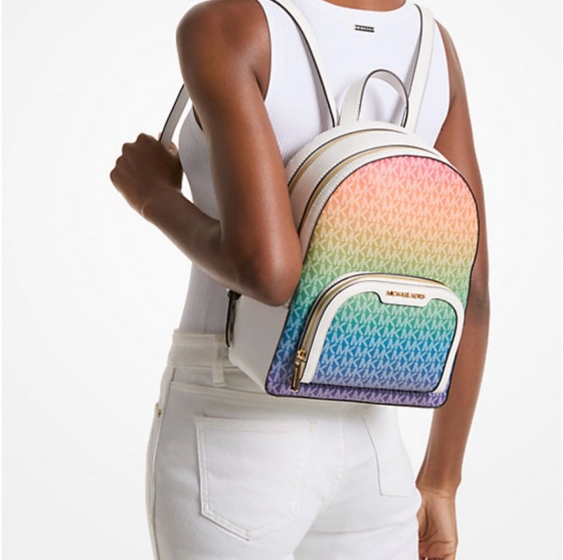Michael Kors Jaycee Medium Rainbow Signature Logo Backpack