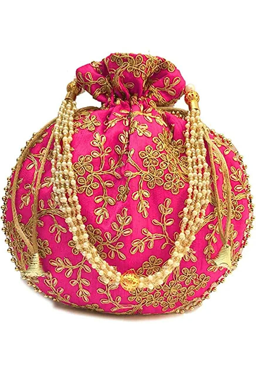 Rajasthani Style Royal Clutch Silk Batwa Bag Wristlets Ethnic Potli For Women’s