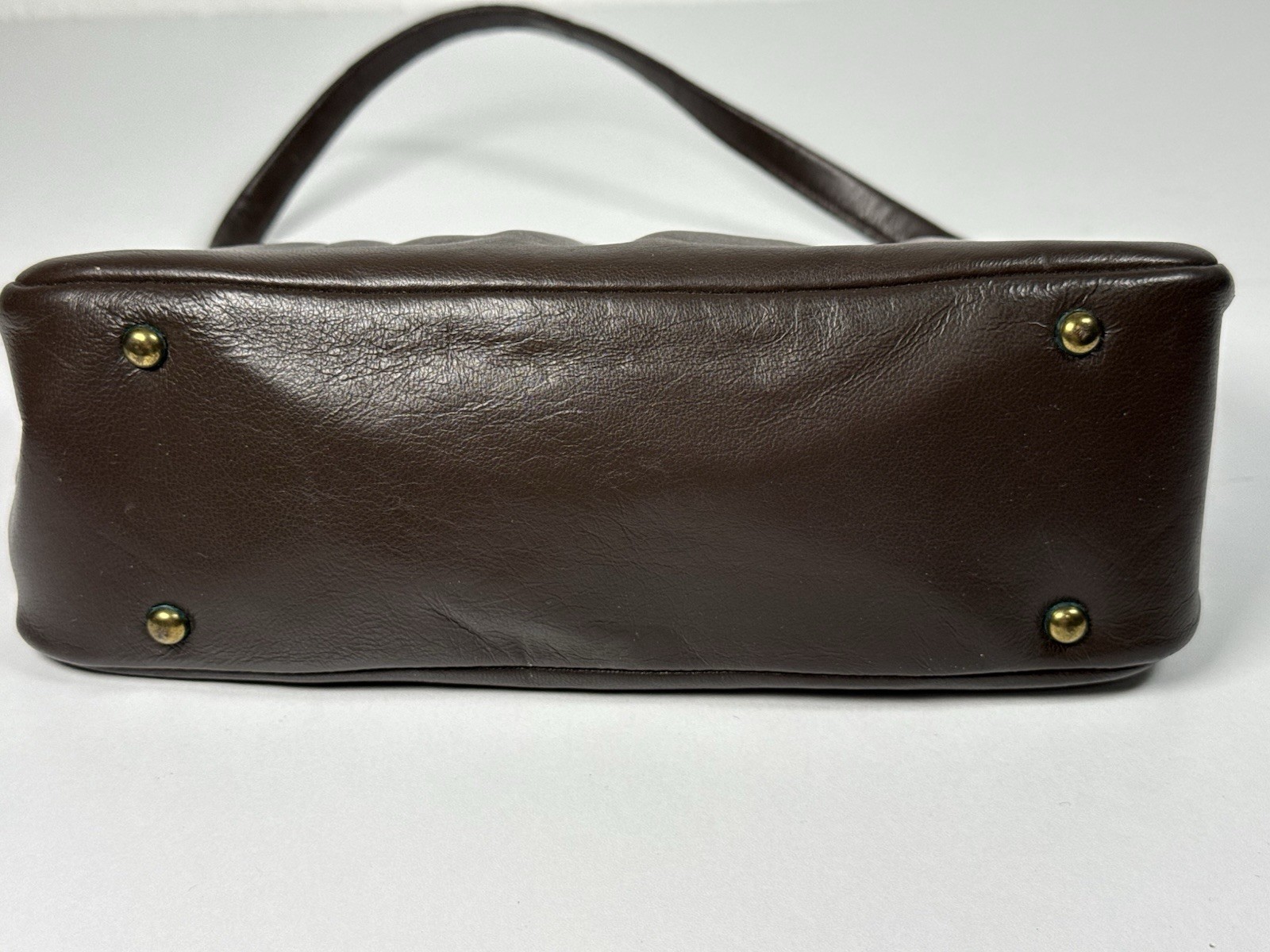 Vintage Etra Womens Chocolate Brown Leather Classic Top Handle Clutch Bag Purse