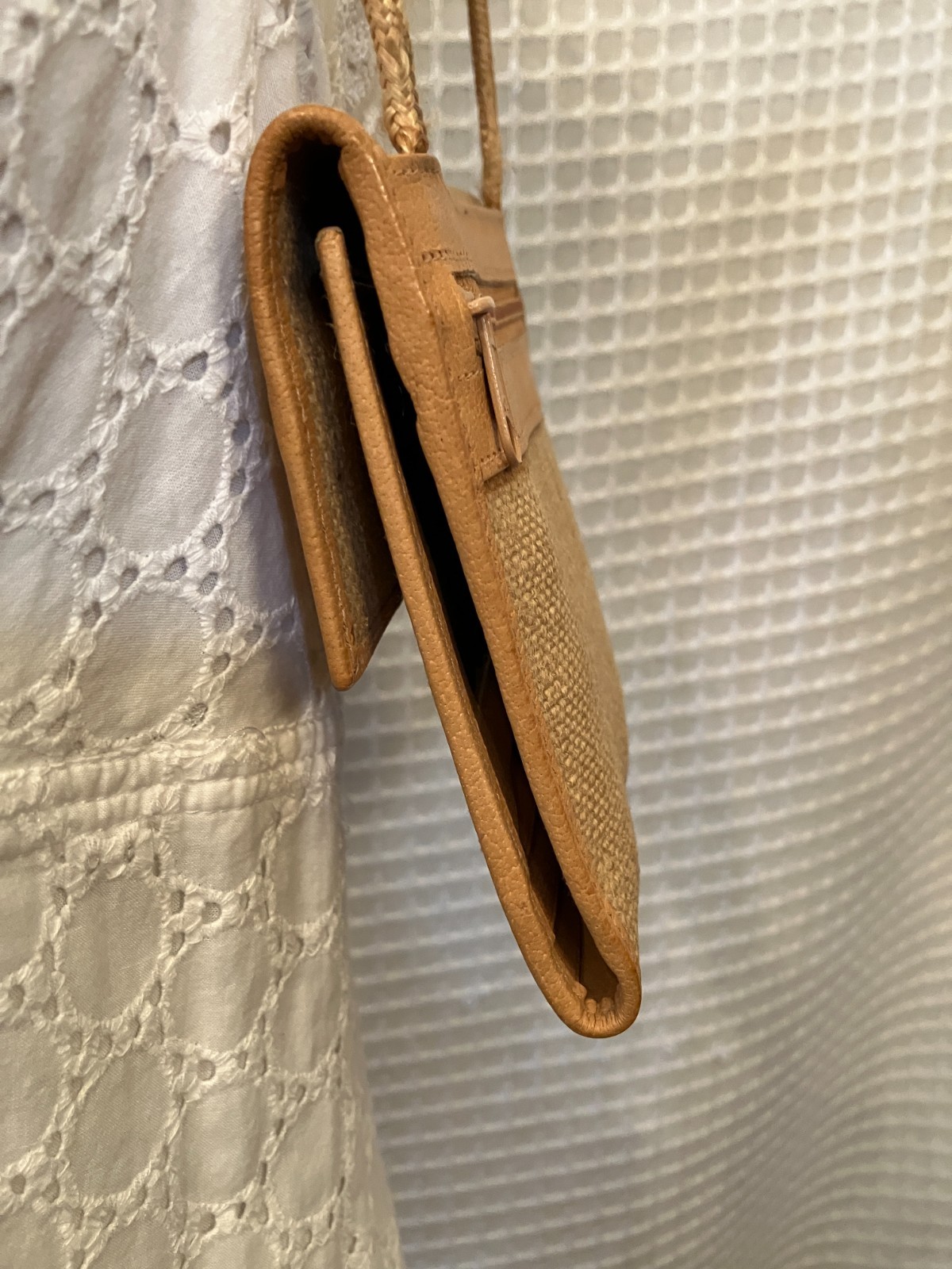 Straw Handbag, Open Weave, Small-Medium Size, Double Handles, Two-Tone
