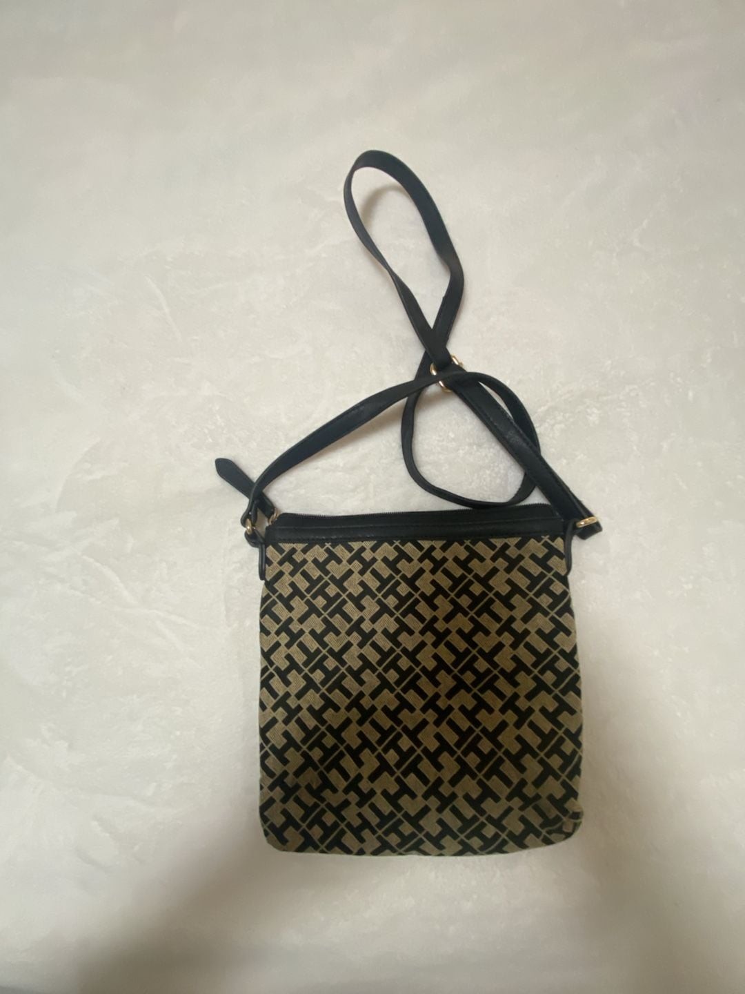 Tommy Hilfiger Monogram Jacquard Crossbody Bag in Black and Beige