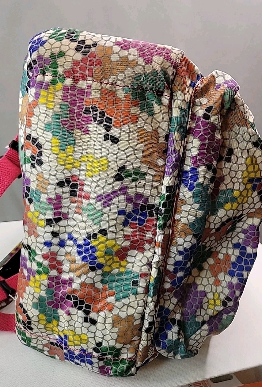 Kipling Seoul Large Laptop Backpack In Colorful Mosaic Print Muli Pockets Padded