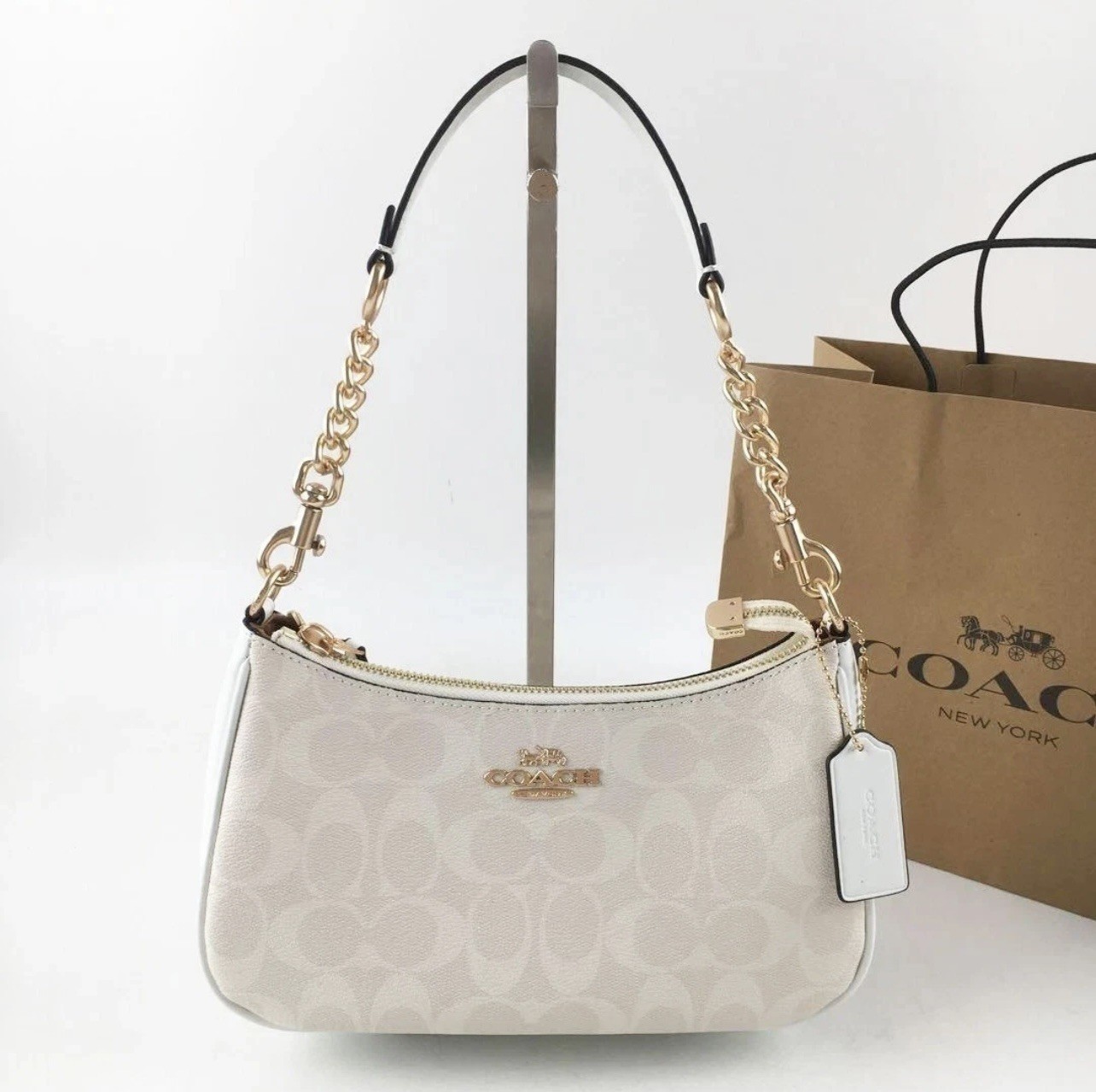 NWT COACH Teri Shoulder Bag 2Way Canvas CA548 White Smooth Leather