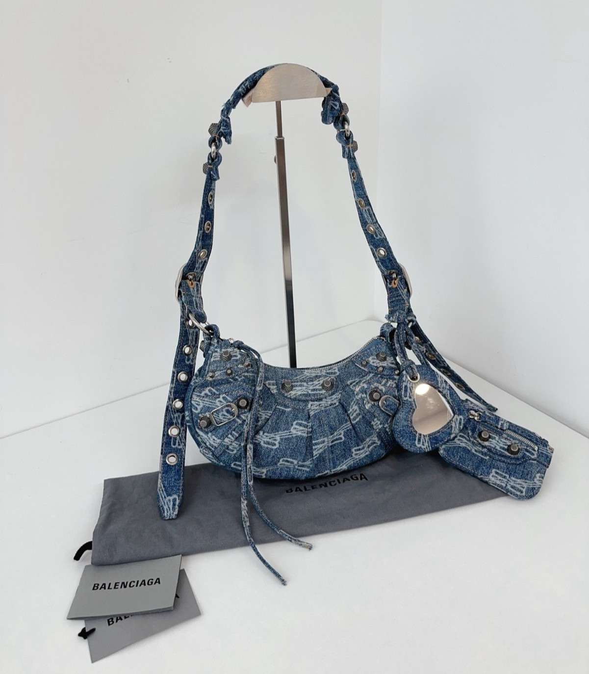 Balenciaga Le Cagole XS Blue Denim Shoulder Crossbody Hobo Bag