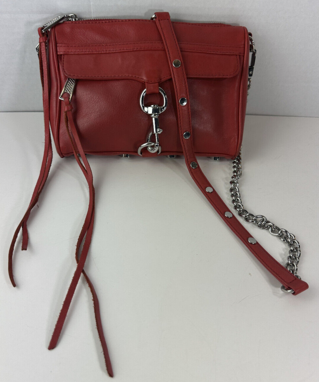 Rebecca Minkoff Mini Mac Crossbody Bag Red Leather Purse Chain Strap Studded