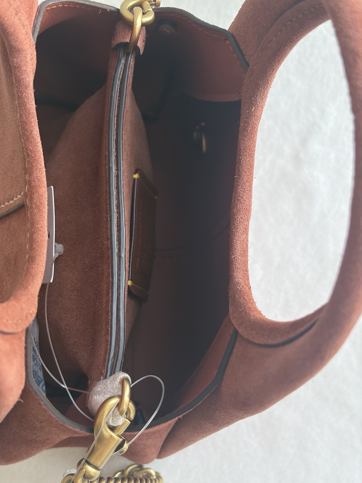 Coach Brown Solid Top Handle Bag Chain Strap Logo Hangtag Detachable Gold
