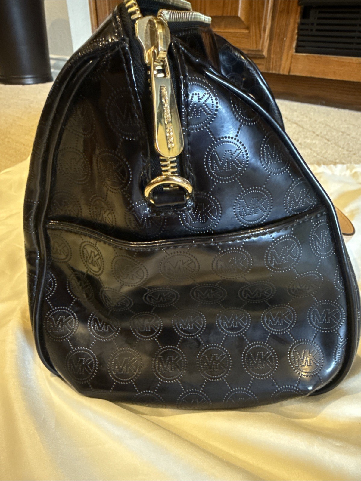 Michael Kors Grayson Black Patent Leather Satchel MK Logo Monogram Handbag Purse