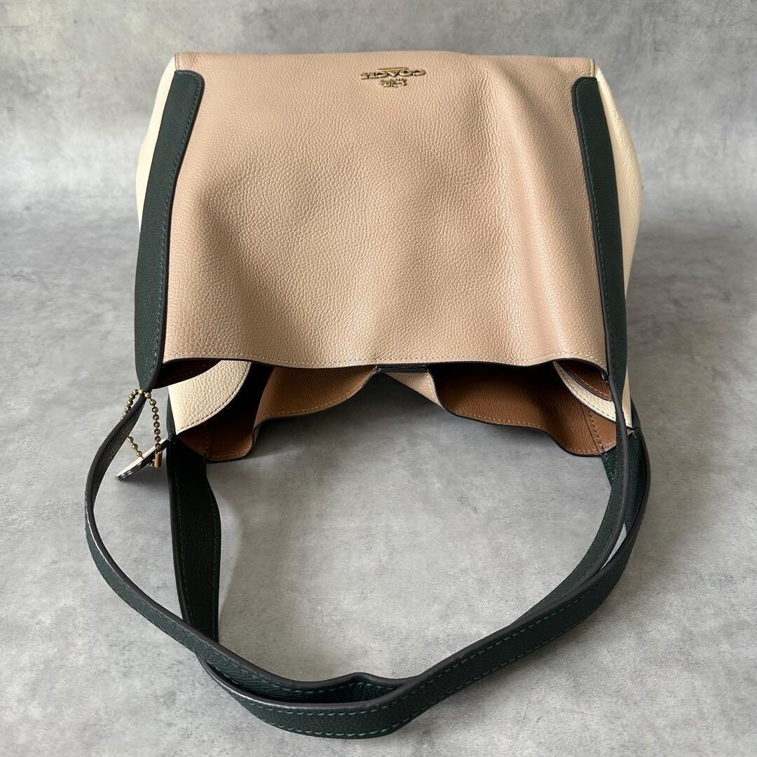 COACH Hadley Hobo Colorblock Leather Shoulder Bag Beige Black 11.8in NWT