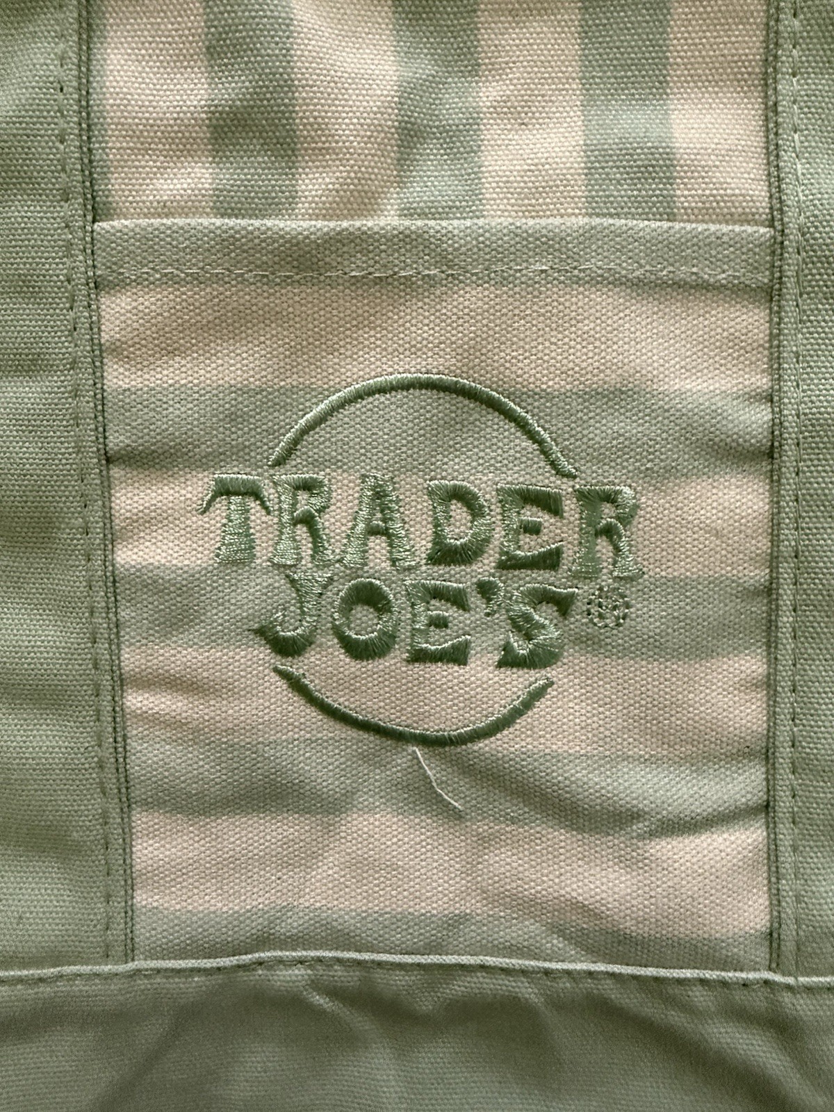 Trader Joe’s Striped Mini Canvas Tote Bag Green/White Reusable 13x10x6″