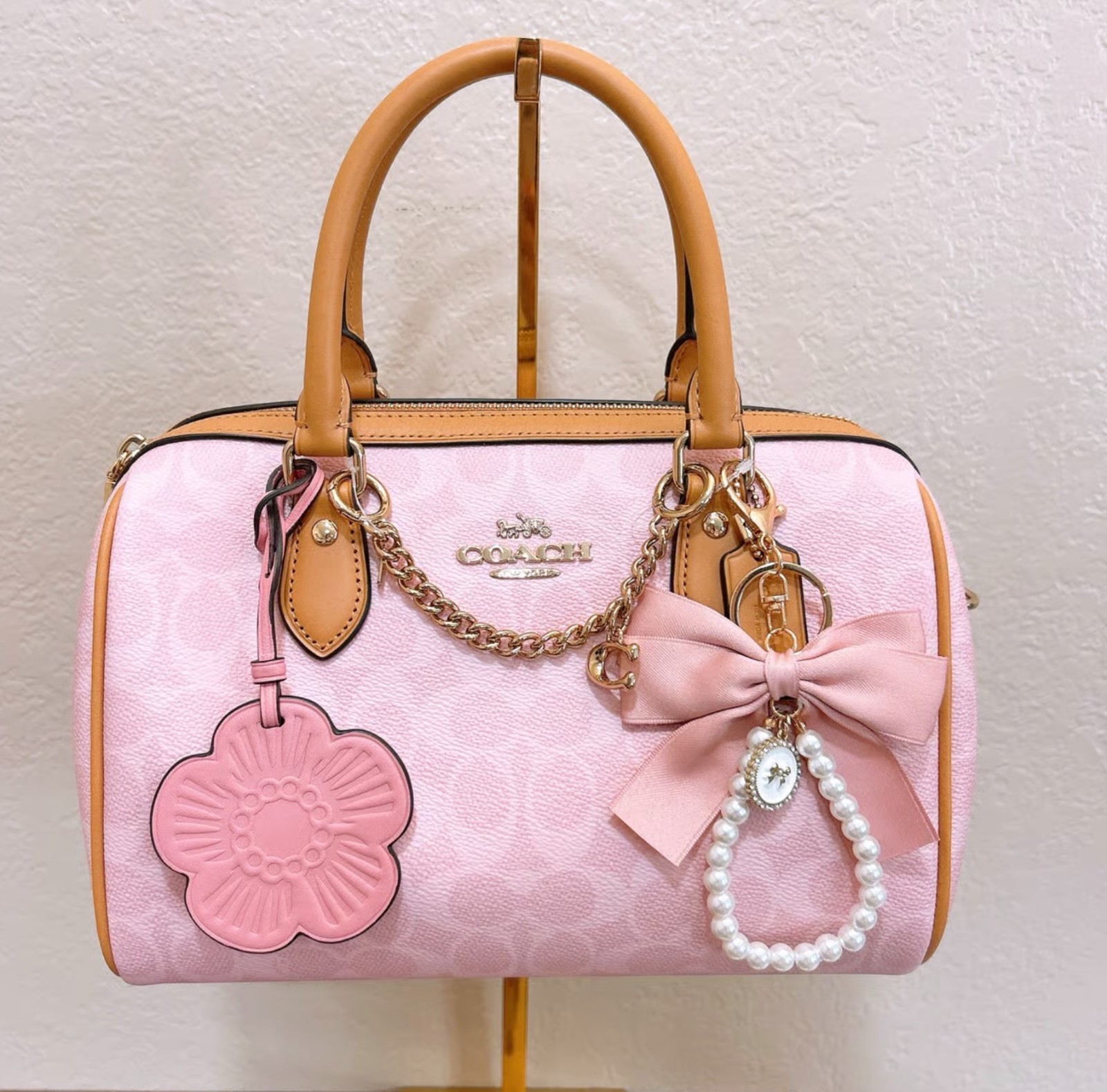 NWT Coach Rowan Satchel Bag In Signature With Charms CEA18 powder pink🌸 🌸 🌸