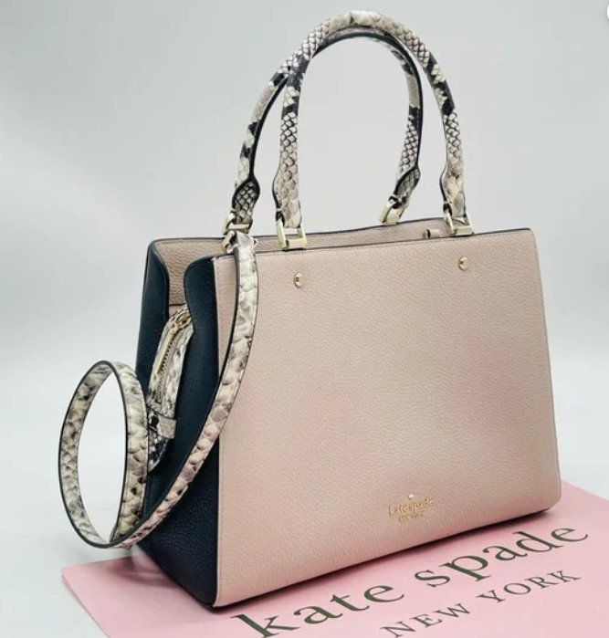 Kate Spade Leila Mixed Material Triple Compartment Satchel Parchment Multi Snake