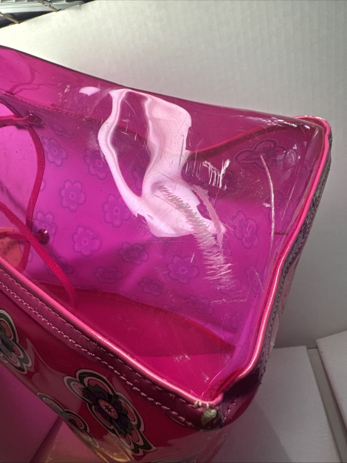 Vera Bradley Clear Pink Floral Tote Bag & Cosmetic Pouch Set Stadium Approved