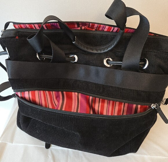 Samsonite Black Corduroy Zipper and Drawstring Tote with Matching Pouch