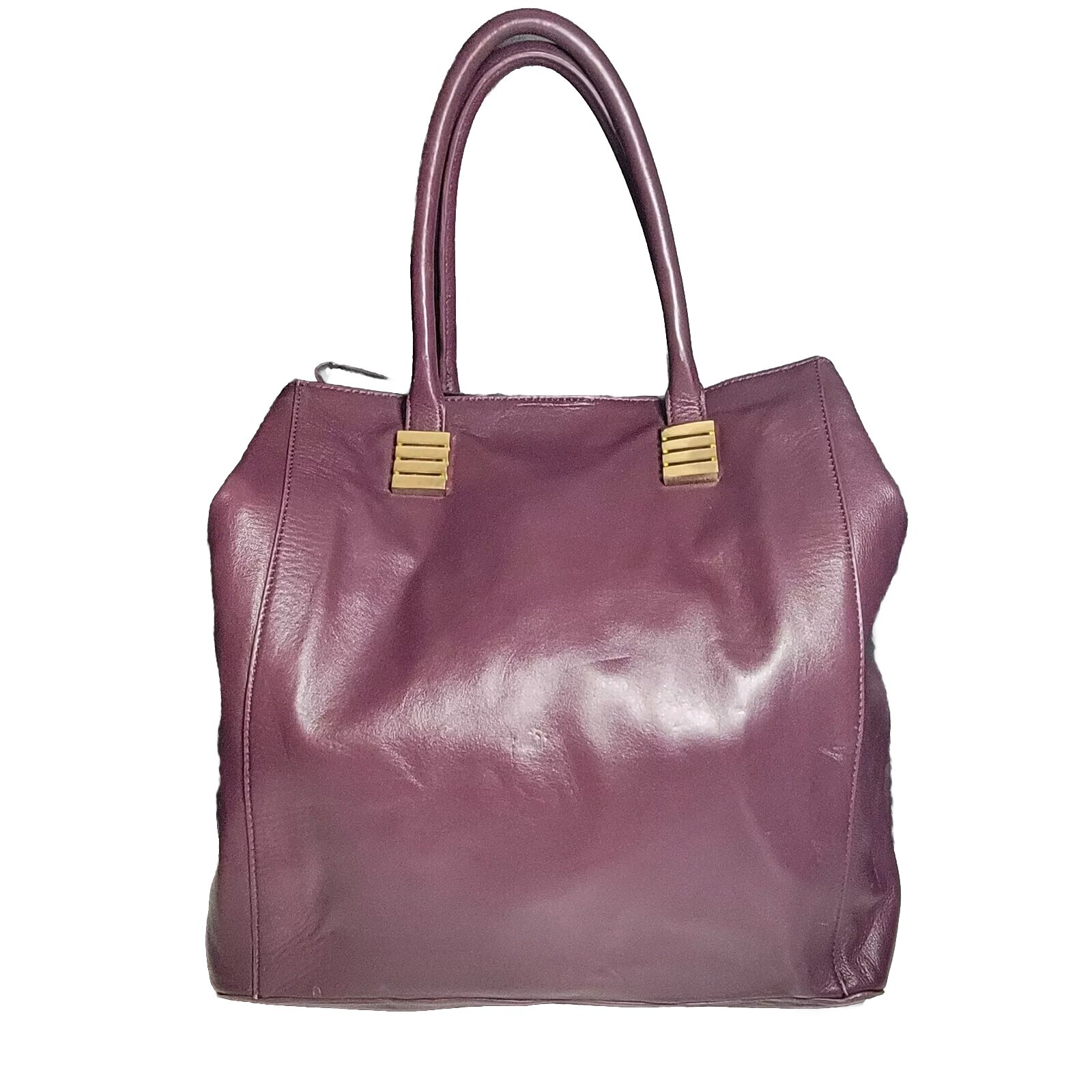 Claudi Ciuti Plum Purple Leather STELLA Large Shoulder Tote Bag Gold Accents