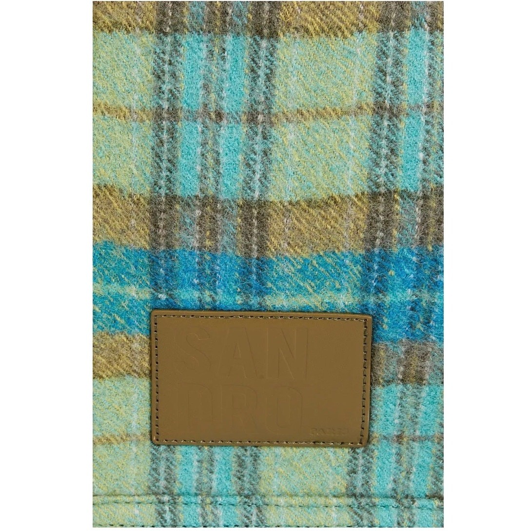 NEW Sandro Kasbah Checked Brushed Felt Tote Blue Green Yellow