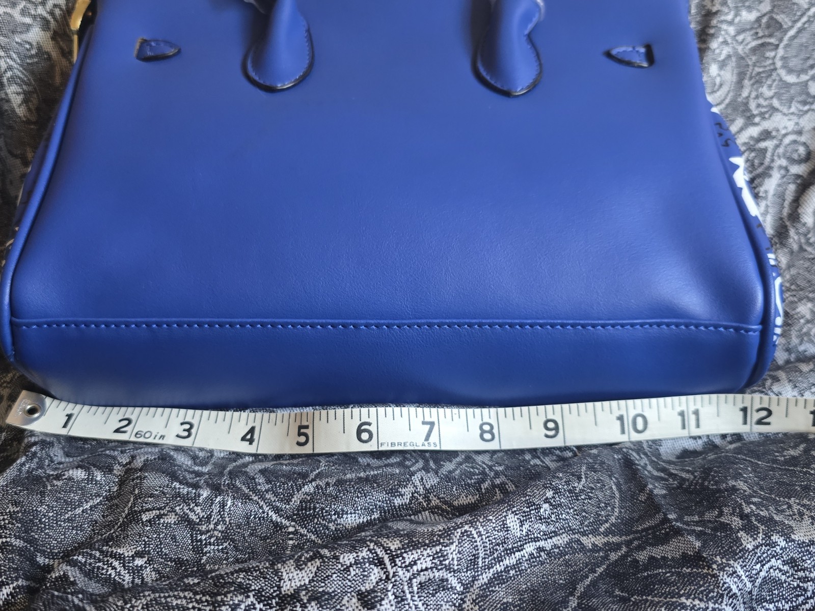 Western Boho Royal Blue Bandana Pattern Structured Handbag Gold Lock Accent Top