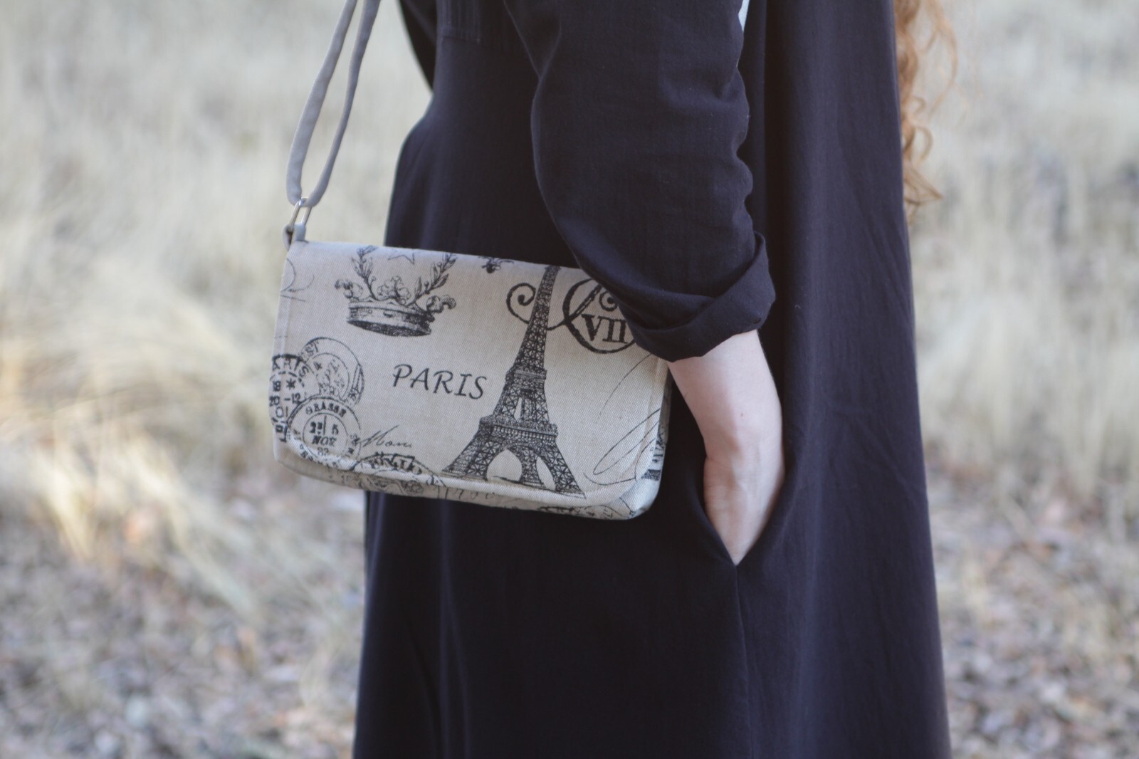 Women’s Beige Printed Cotton Handbag Flap Closure with Magnetic Snap Unique.