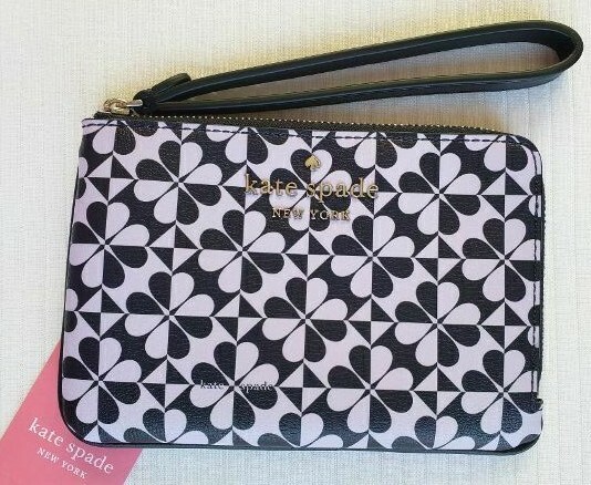 KATE SPADE HOLLIE SPADE CLOVER GEO SMALL ZIP WRISTLET:NWT PARISIAN NAVY