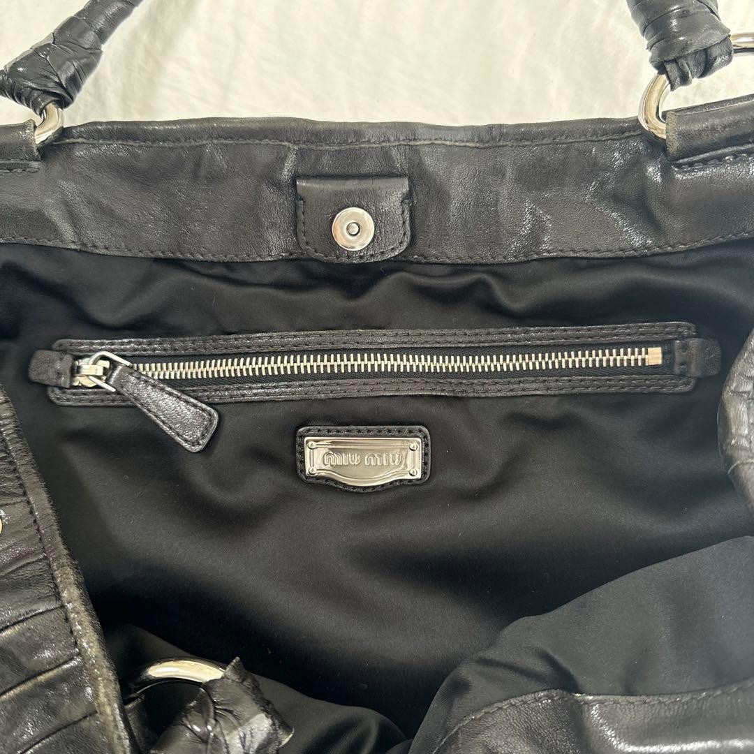 Miu Miu Matelasse Pleated Handbag Black Large 45cm 17.72in Shoulder japan