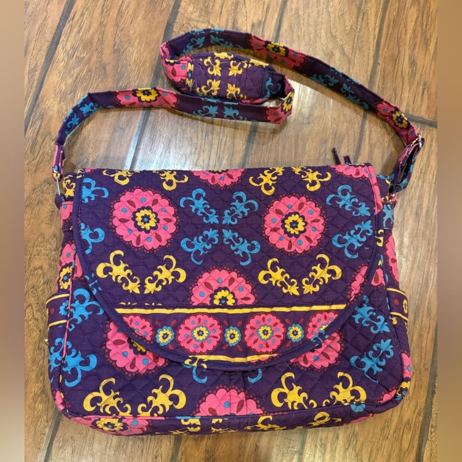 Stephanie Dawn floral quilted bag tote purse purple pink patterned soft 12×14 in