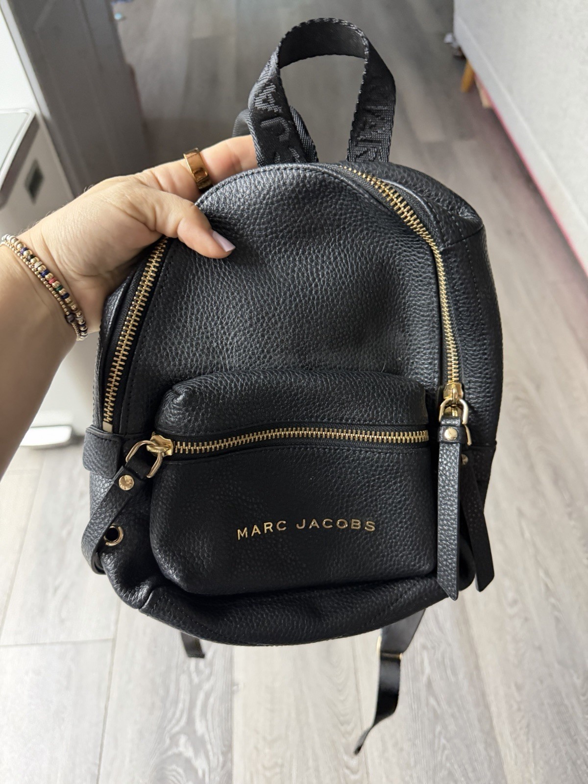 Marc Jacobs Black Mini Backpack Pebbled Gold Hardware Detachable Strap
