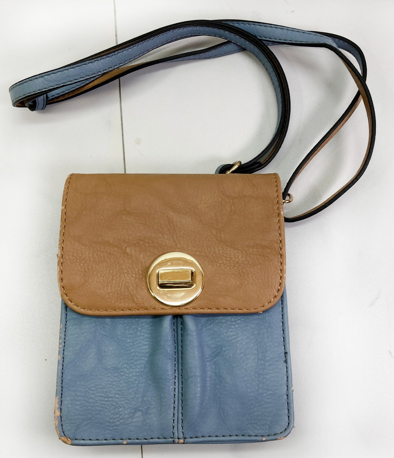 Blue & Tan Small Crossbody Purse 5x6x2 inches
