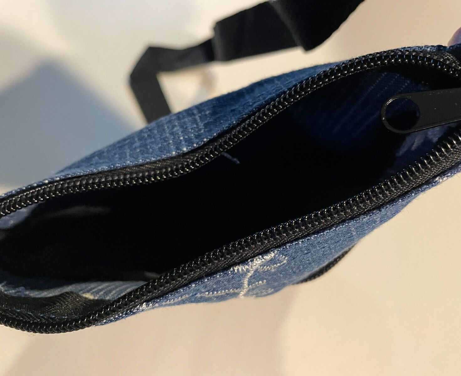 Faded Denim Blue Embroidered Crossbody Shoulder Bag Lightweight Purse