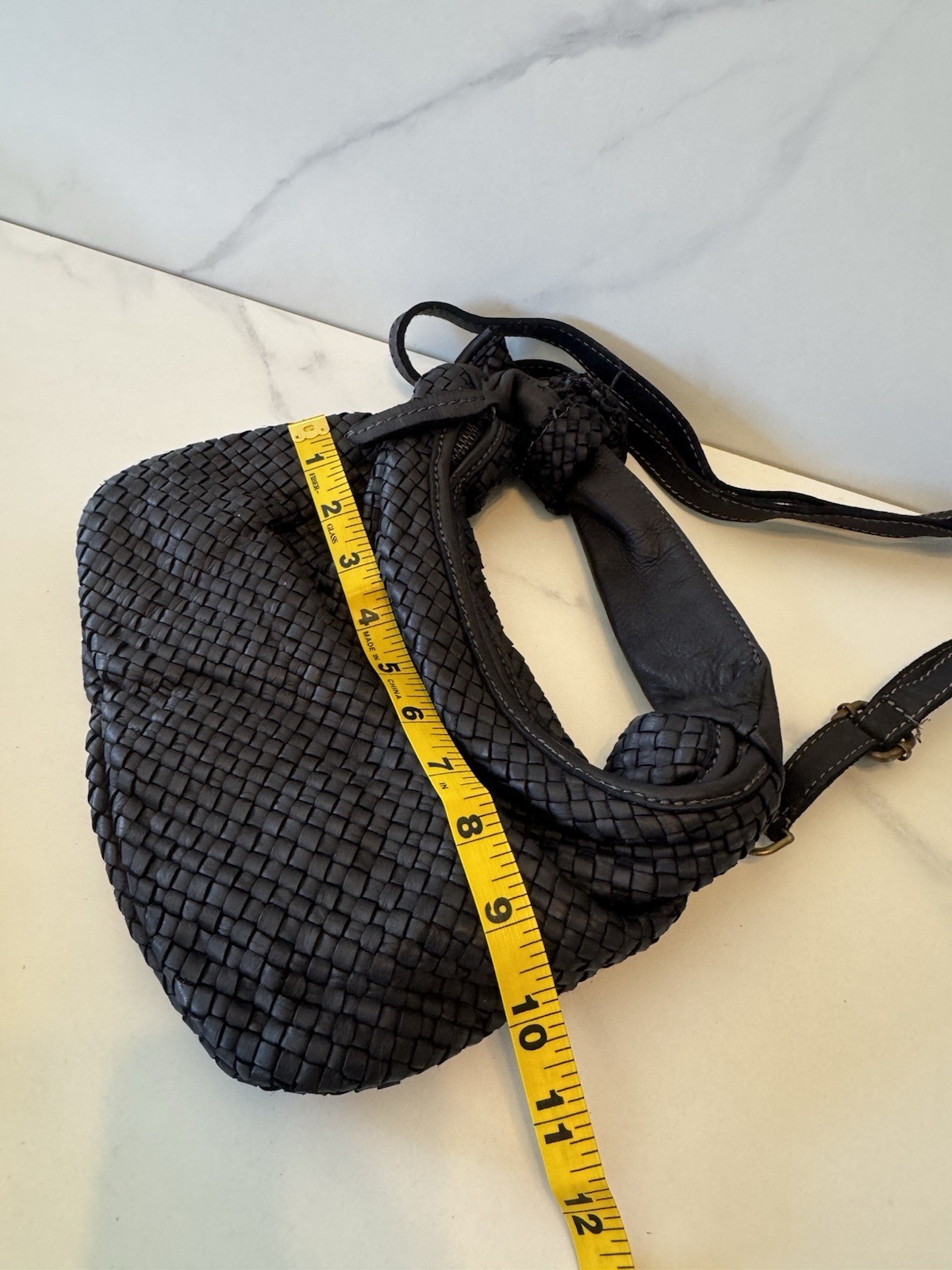Mela D’Oro Leather Shoulder Bag Purse BL254 Black Nero 10”x7” Handle Knot NEW