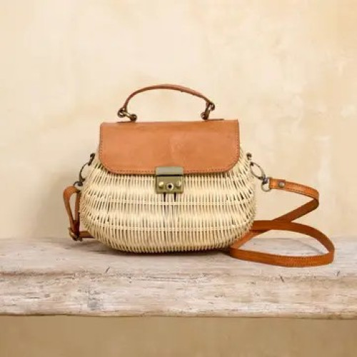 Sunwoven Crossbody ivory rattan basket bag