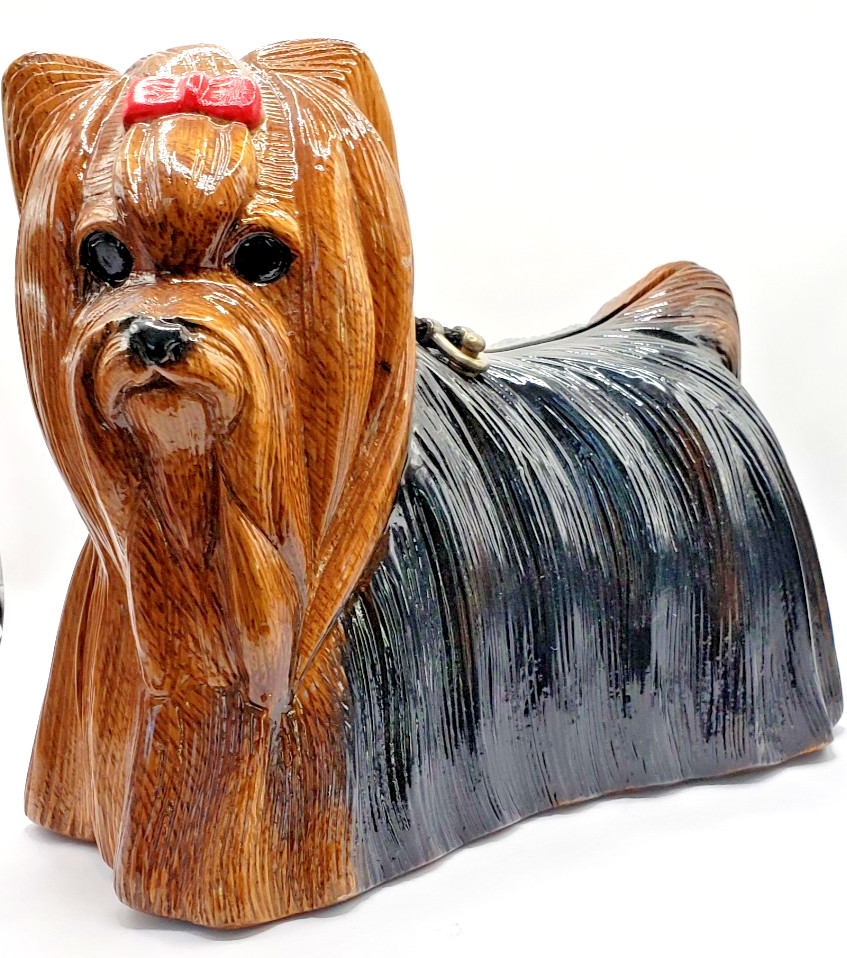 VTG Timmy Woods Beverly Hills Yorkie Terrier Wooden Dog Minaudiere Purse Collect