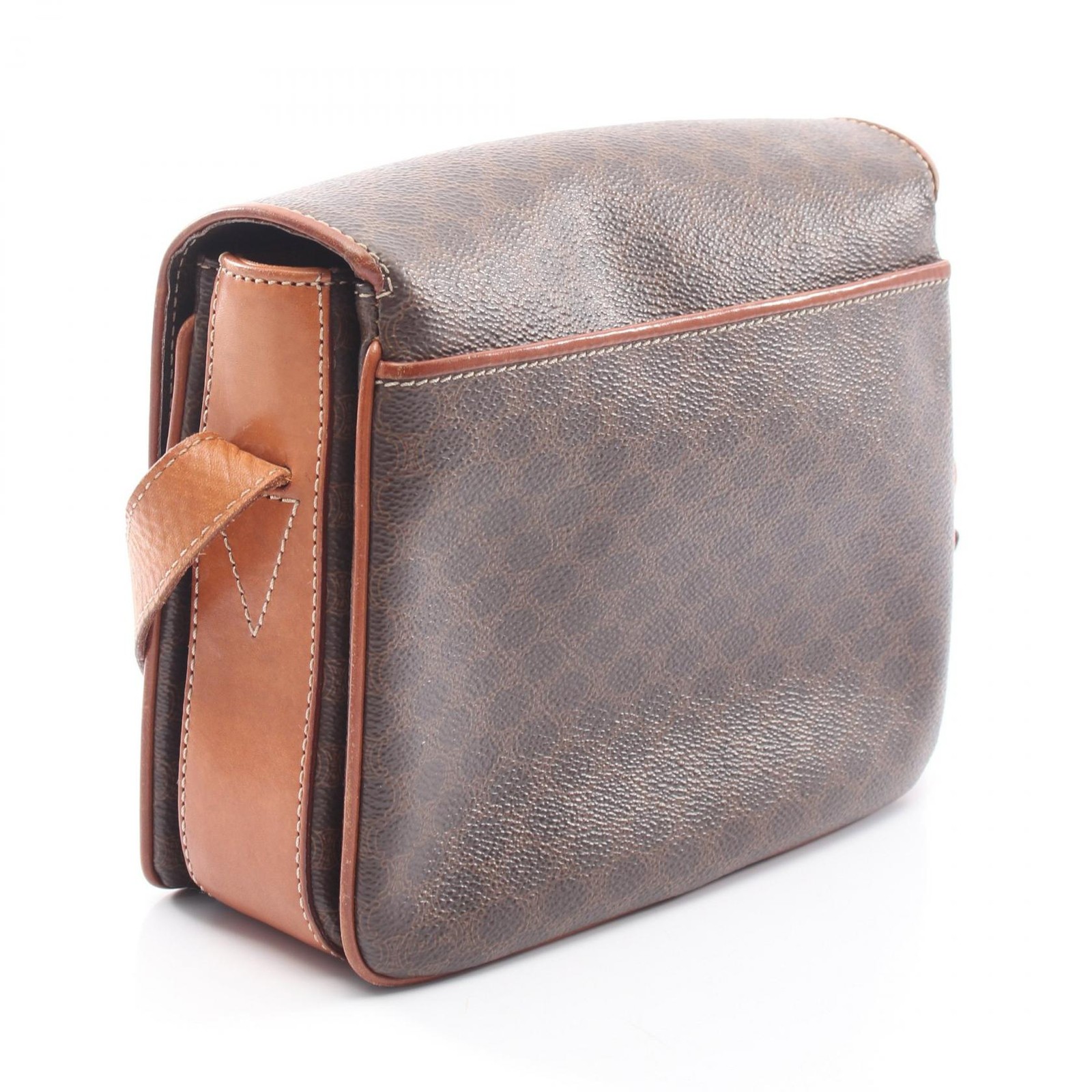 Celine Macadam Shoulder Bag Brown PVC Coated Leather 8.5×7.1×0.4in