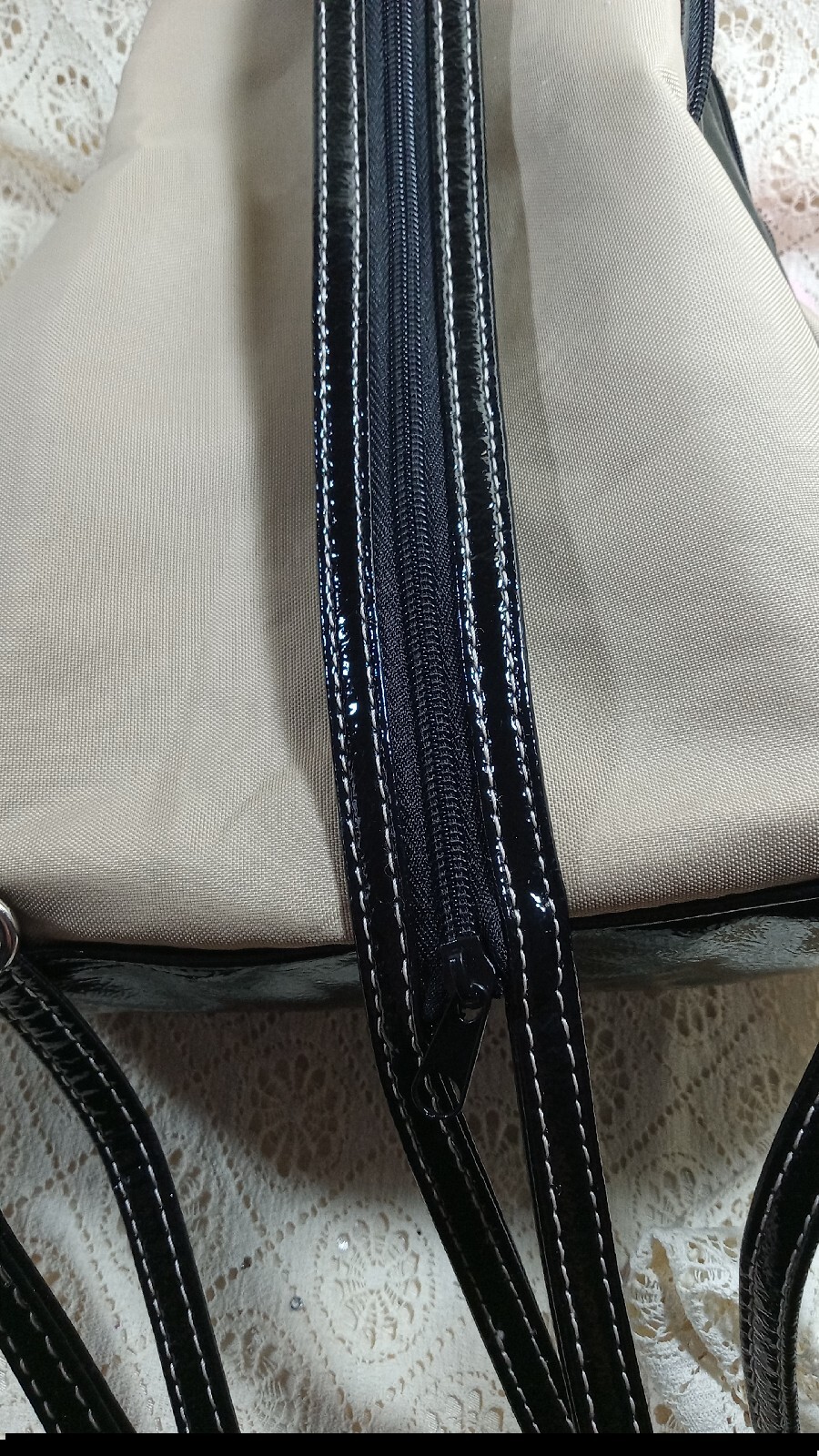 MultiSac Backpack ~ Nylon Taupe ~ Black Vinyl straps~ Black Lining ~Many Pockets