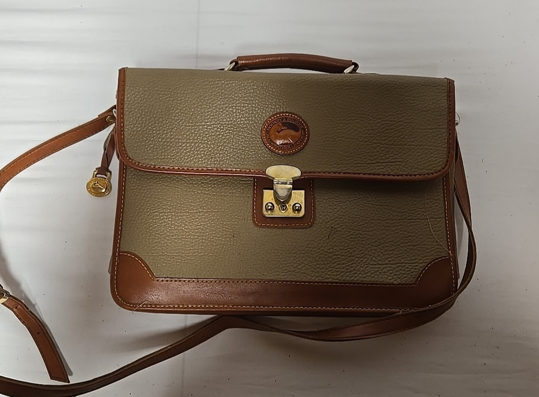 VTG Dooney & Bourke Brown/Tan Pebble Leather Handle Briefcase/ Bag NO KEY