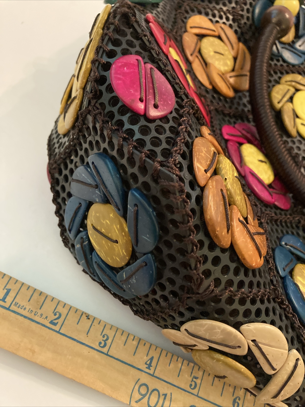 Rainbow HandBag Purse Boho Hawaiian Style Coconut Shell Colorful Stitched