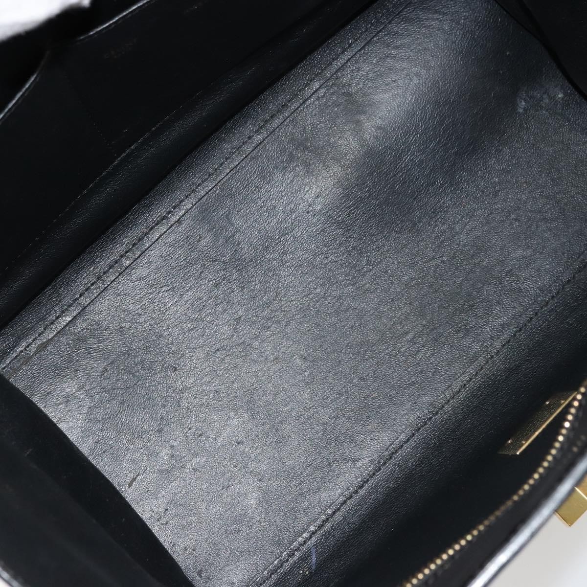 CELINE Trapeze Hand Bag Leather 2way Black Gold Auth 141011