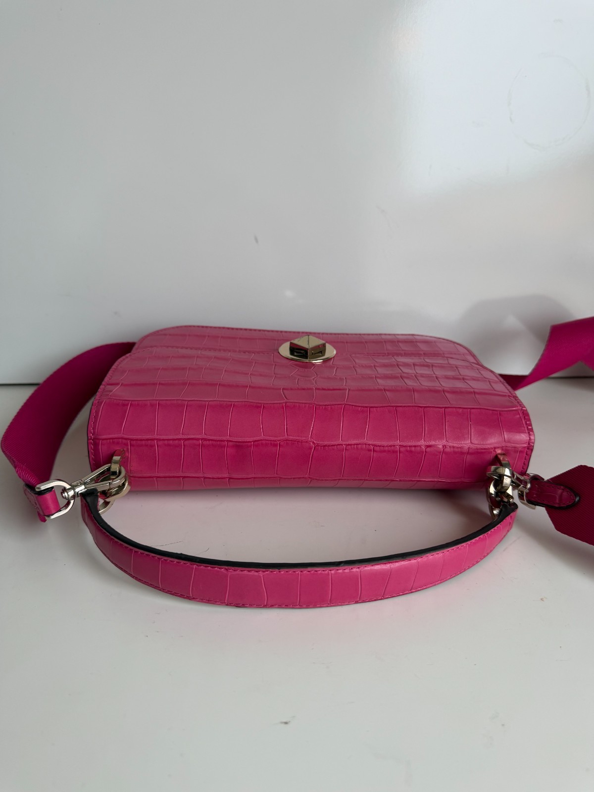 kate spade Audrey Croc Embossed Leather Top Handle/Crossbody Festive Pink Bag