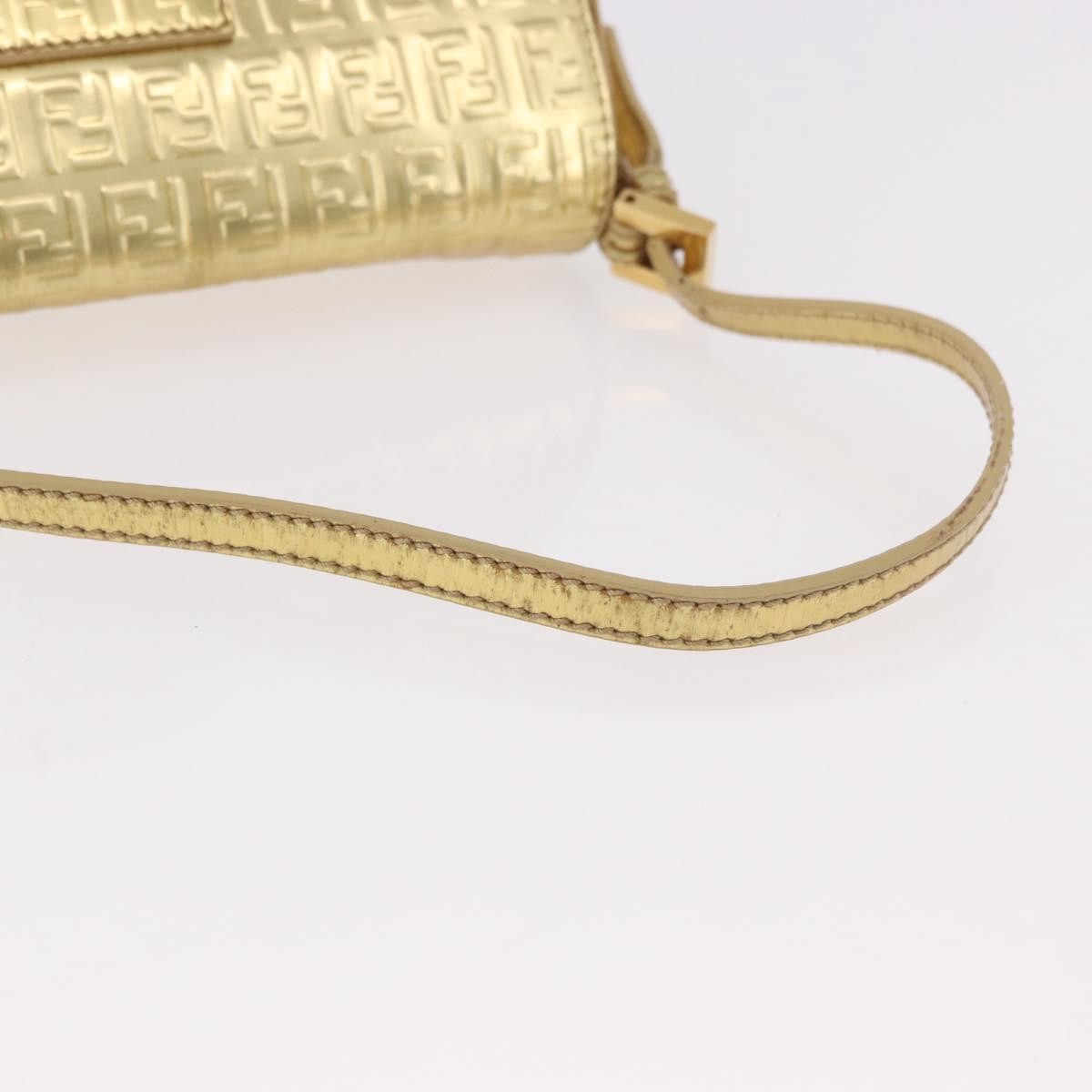 FENDI Zucchino Canvas Mamma Baguette Shoulder Bag Leather Gold Auth 184388M