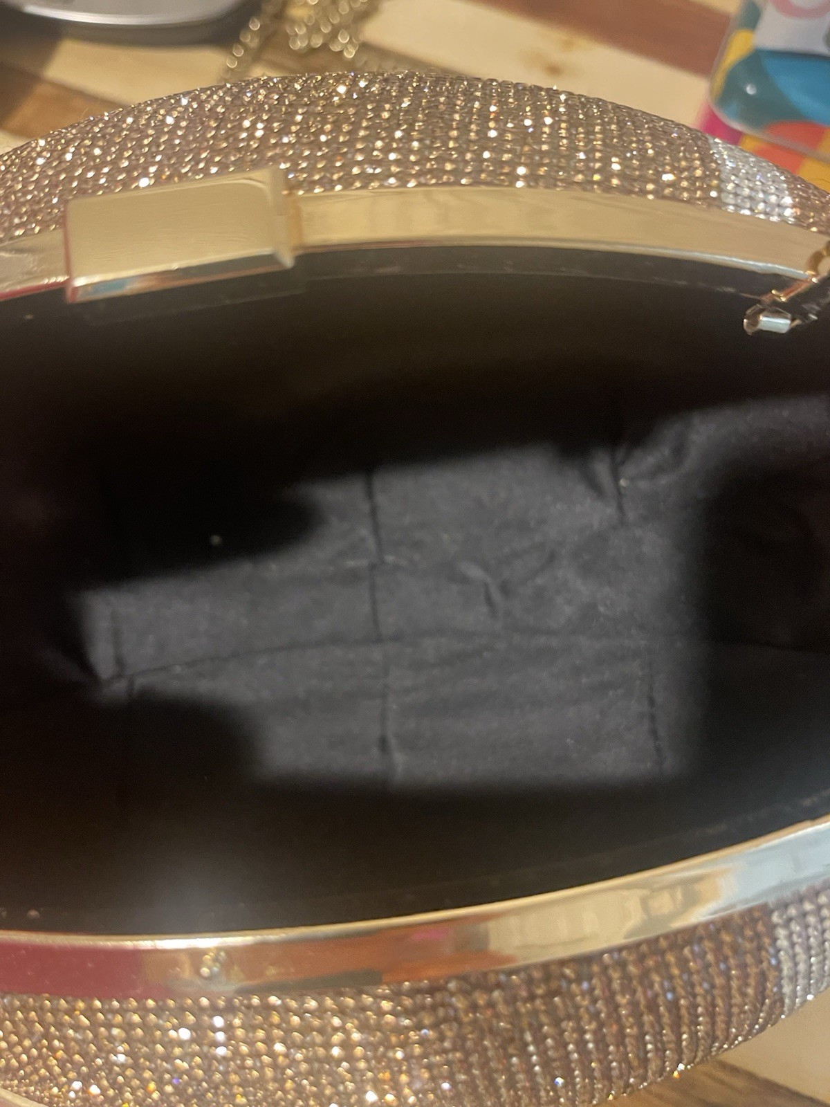 Elegant Champagne, Rhinestone Football Crossbody Bag With Gold Chain