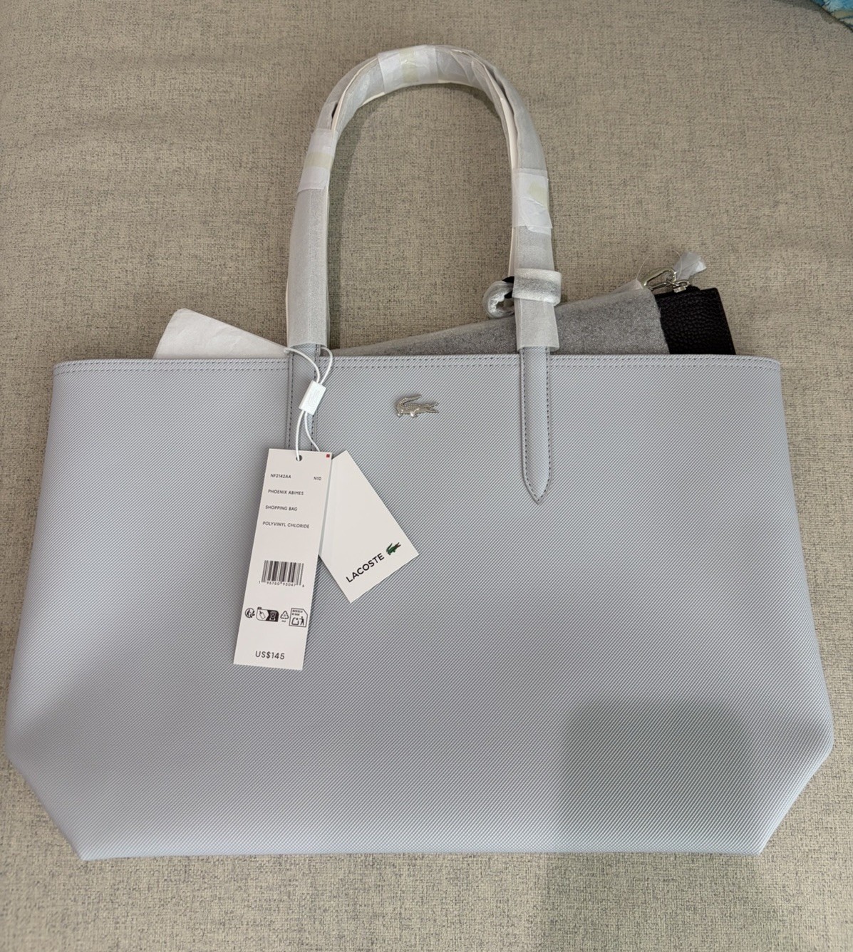 Lacoste Anna Reversible Tote & Pouch Phoenix(light Baby blue) NWT