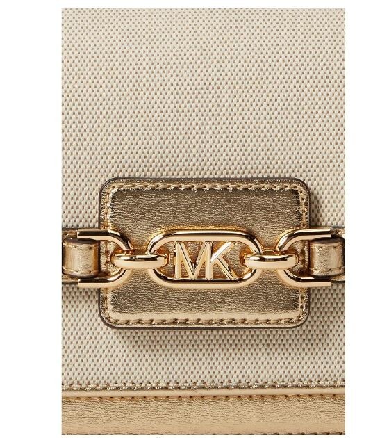 MICHAEL KORS Heather canvas leather large shoulder crossbody bag -GOLD/ NATURAL~